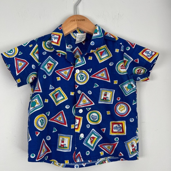 Vintage Button Up Shirt Short Sleeve Nautical AOP 2T - Picture 1 of 4